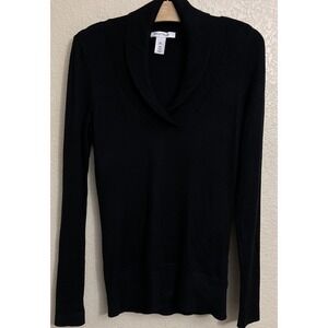 White House Black Market XS Black Shawl Collar Knit Sweater Pullover